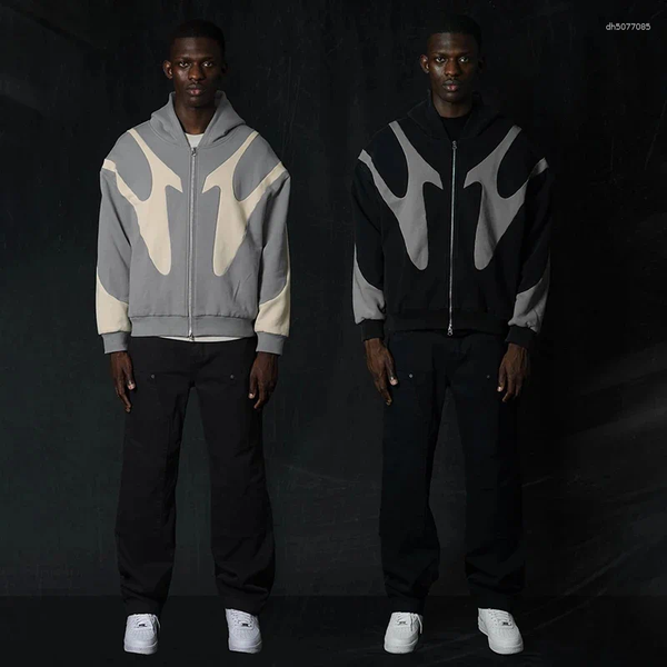 

Men's Hoodies Cotton 2025 Splice Pinstripe Loose Hooded Sweatshirt High Street Suit American Couple Casual Nuevo En Sudaderas, Blue