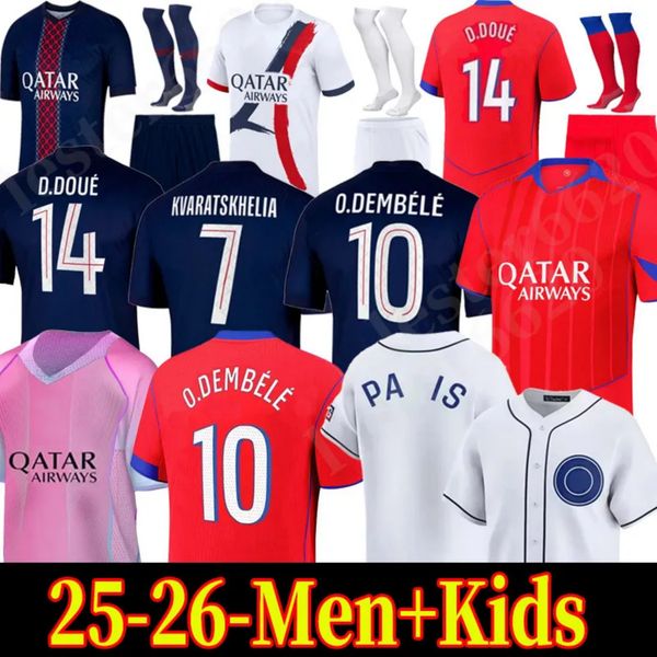 

25 26 D.DOUE DEMBELE Soccer Jerseys Kvaratskhelia Maillot MBAPPE HAKIMI enfants football shirts kits kids Equipment VITINHA Zaire Emery BARCOLA PARIS PSGES kit 333, Brown