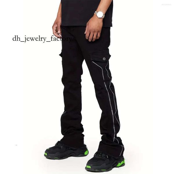 

Men's Jeans Arrival Spring Black Stacked Side Zipper Spliced Baggy Denim Hip Straight Sweatpants Male Outdoor Clothing 2ed