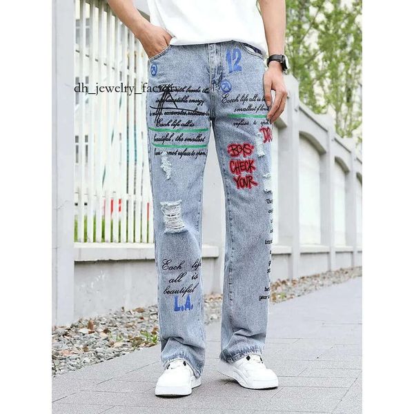 

Men's Jeans Y2k Baggy Hip Hop Ripped Trousers Harem Cartoon Loose Graffiti Printing Denim Casual Pants Cargo For Men 138, Blue