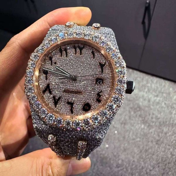 

Men's Iced Watch Moissanite Brilliant Dia Rectangle Case ETA Movement Bracelet Crystal Stainless Steel Boxed, As shown as picture