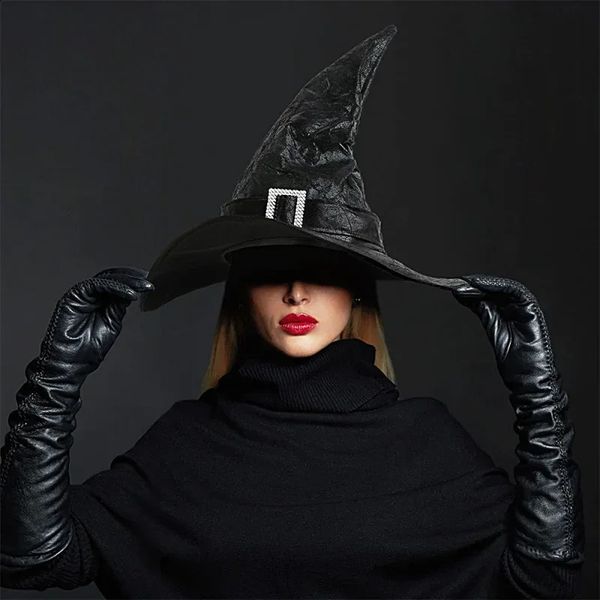 Leather Witch Wizard Hat Women Men Cosplay Headgear Halloween Party Props Magician Cosplay Costume Accessories for Children 250818