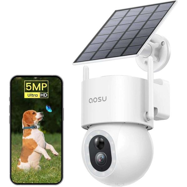

AOSU Security Cameras Wireless Outdoor - 3K/5MP Solar Powered 400-Lumen Floodlight 360° Pan/Tilt Surveillance, Night Vision, 2.4G WiFi Camera, Auto Tracking, AI