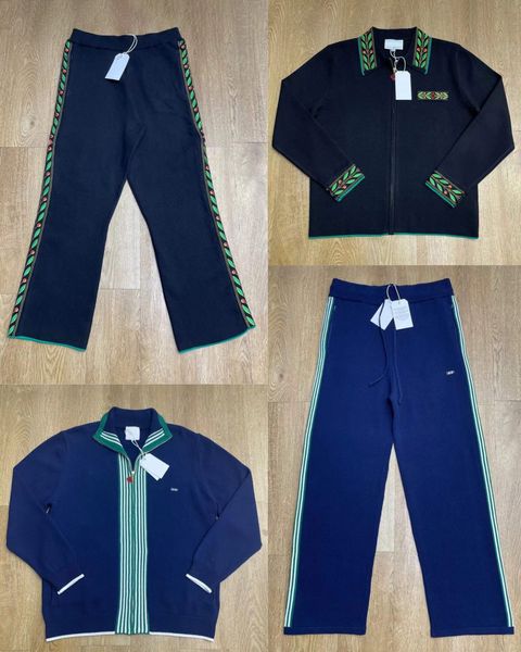 

25ss Casabalnc high quality quantity new trend wool knit straight casual pants men and women designer loose lapel knitted zipper cardigan sweater jacket top set tn, Olive