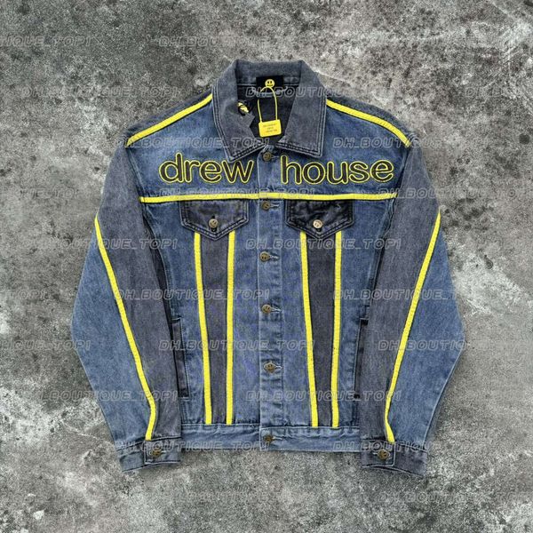 

autumn and winter designer American Outside the denim with black and blue patchwork embroidered letters