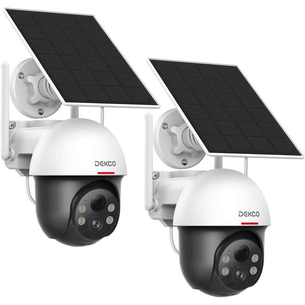 

DEKCO Security Cameras Wireless Outdoor, Solar Powered, Panoramic PTZ, Auto Motion Tracking, True 2K, Color Night Vision, Spotlights, 2-Way Talk, 2 Pack