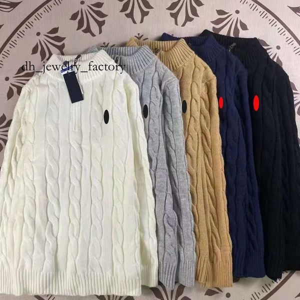 

sweater men High neck lapel half zipper polos sweater Pony embroidery pullover Men's and women's knitted sweaters Loose casual twist coat 970, Gray