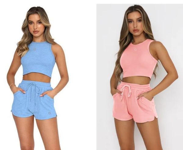 A165 Women's Yoga Sleeveless Crop Bra Top Shorts Set Urban Casual Sports Suit Solid Color