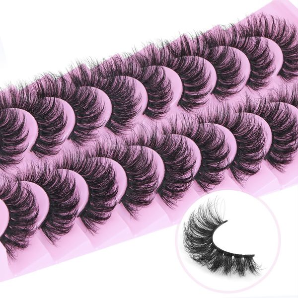 

10 Pairs Thick Curled False Eyelashes Fluffy Wispy Full Strip Faux Mink Lashes Curling Crisscross Eyelash Extensions Makeup Accessory for Women Easy to Wear