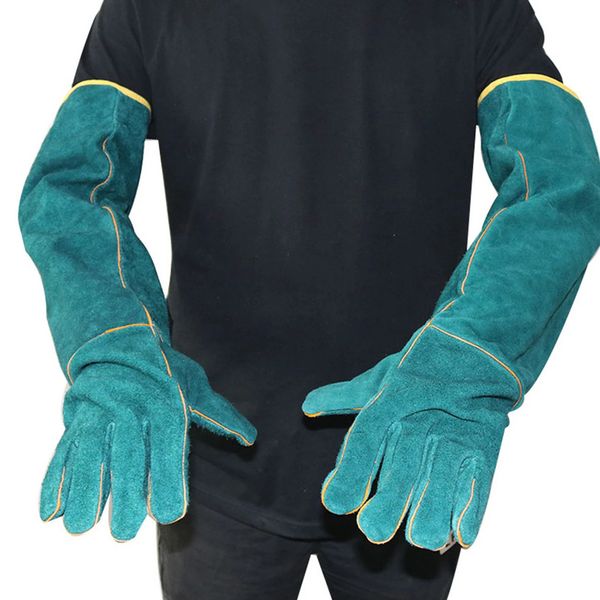 Anti-Bite Safety Gloves Ultra Long Leather Green Pets Grip Biting Protective Gloves for Catch Dog Cat Reptiles Animal 250818