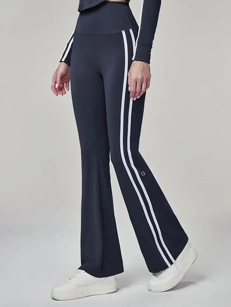 A709 Casually Chic Women's Gym Pant - High Rise, Stripe Design, Comfortable Bell Bottom Style Female Fitness Flared Pants