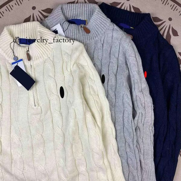 

designer sweater men Turtle Neck Pullover half zipper polos sweater Pony embroidery pullover Twist knitted sweater Men's and women's casual and versatile zipper, Black