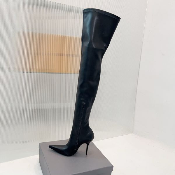 Women thigh high boot Pointed toes Stiletto Heel Over the knee boots Pull on genuine leather boots Luxury designer ladies high heeled shoes Factory footwear