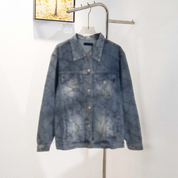 

Spring and Autumn men's denim jacket designer gradient logo, vintage craftsmanship, splicing thread knit fabric, smooth and textured, L4