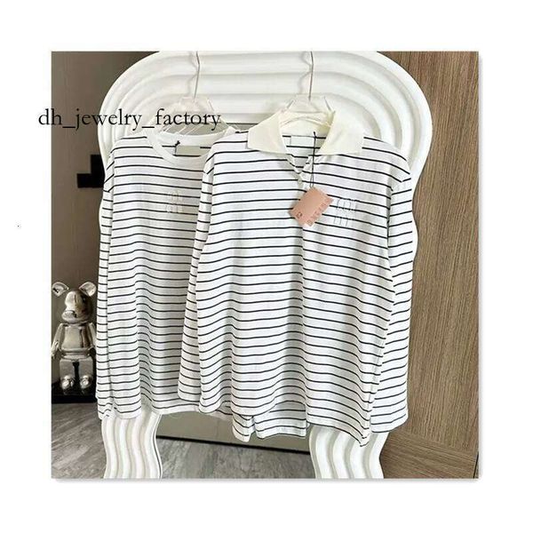 

Cotton womens designer tshirt long sleeved women shirts round neck striped letter logo autumn top fashion versatile women casual Tshirt loose white lapel tshirts, Shirts13