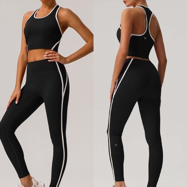 A727 Women Slimming Athletic Fitness Top Sports Pants - High Waisted Yoga Bra and Pant Combo with Standout Contrast Details