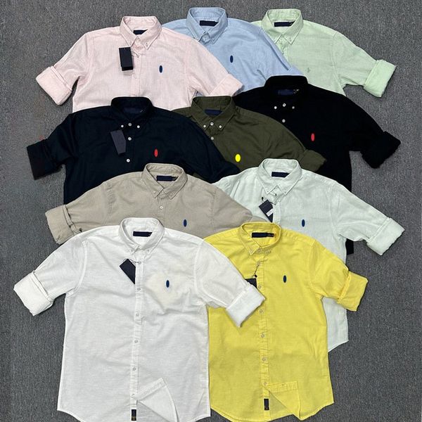 Men Spring Autumn Solid Linen Long Sleeve Shirt Embroidery Business Casual Shirts Men Breathable Blouse Outerwear Tops