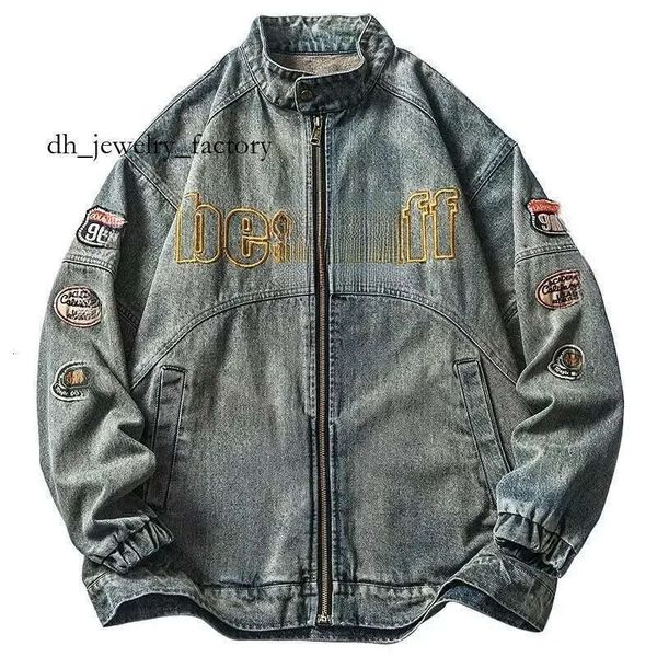 

Fashionable Gentlemans Retro Motorcycle-style Zipper Jacket for Men Loose Stand-up Collar Denim Jacket for Autumn Men Jacket 250729 dca, Sky blue.