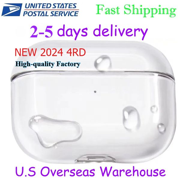 

USA Stock For Apple Airpods Pro 2 3 4 Generation airpod 4 pro Headphone Accessories Solid TPU Silicone Protective Earphone Cover ai Wireless Charging Shockproof Case