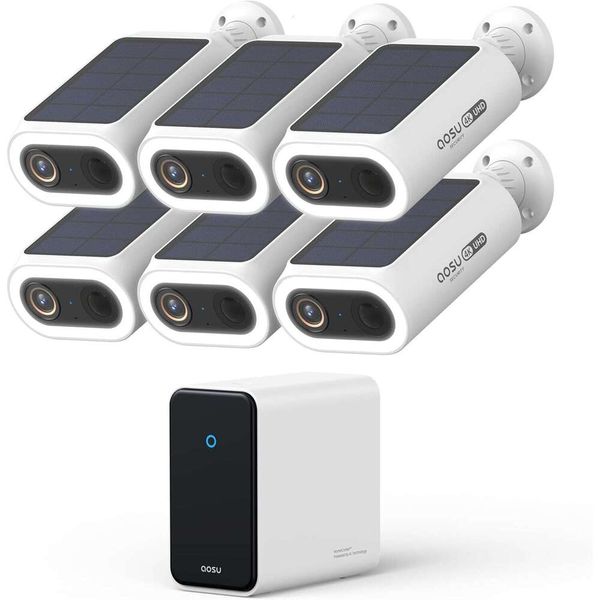 

AOSU 4K Cameras Wireless Outdoor, Expandable to 16TB (32GB Built-in) HomeCortex Home Security System + 6 Extra Solar Panel, AI Face Recognition & Behavior