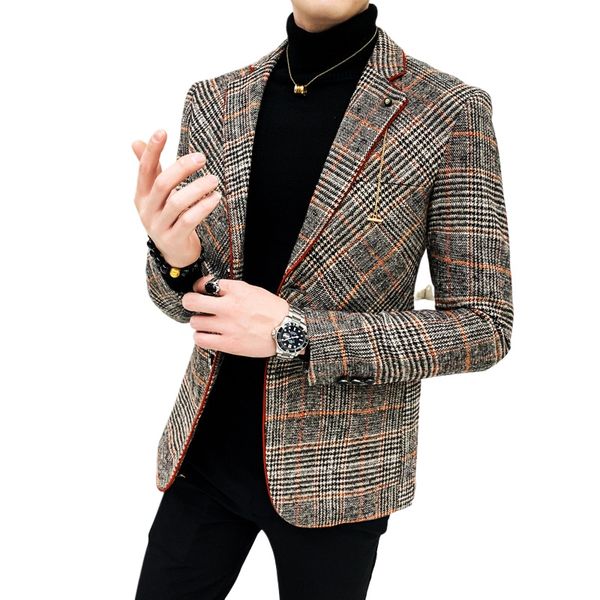

Clothing Men Plaid Spring Casual Business Suit/Male High Quality Cotton Slim Fit Blazers Jackets/Man Tuxedo coat S-4XL, Khaki