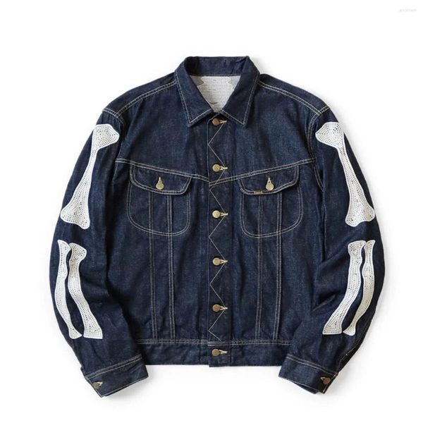 

Men's Jackets KAPITAL Japanese Sle Loose Fit Denim Jaet Heavy Embroidery Collar Ex Long Sve Thi Cotton Spring Autumn, Dark blue