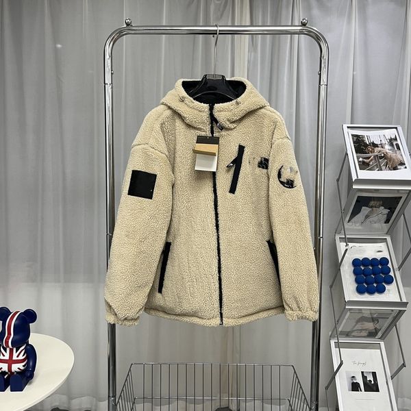 

Mens Designer Double sided couple stand collar lamb wool jacket embroidered for both men and women, T3