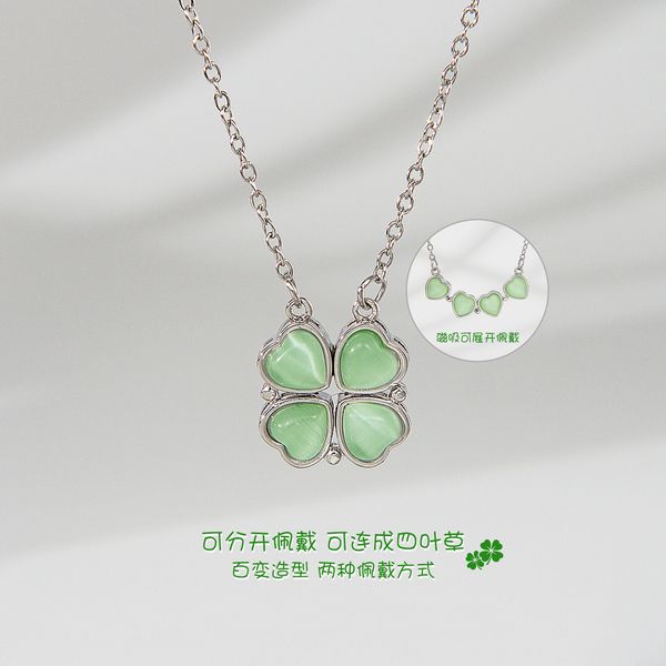 

Green plant grass pendant magnetic heart expandable design necklace fashionable temperament personality versatile clavicle chain plant grass bracelet earrings