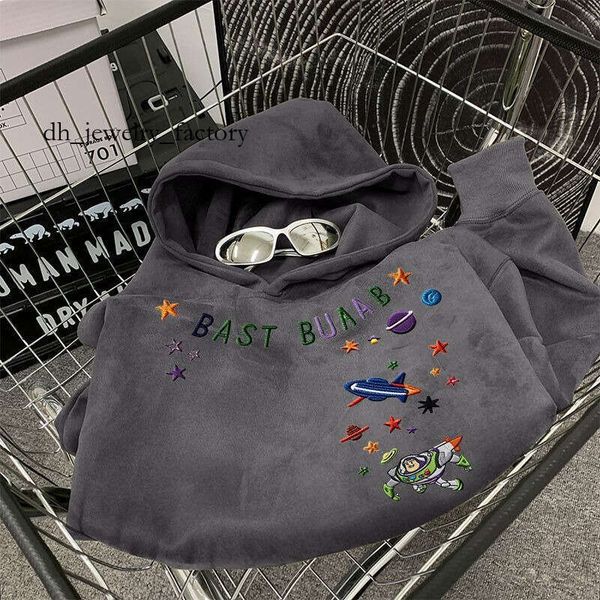 

American Style Trendy Buzz Lightyear Suede Hoodie for Men and Women, Autumn and Winter Niche Embroidered Couple Sweatshirt 945, Khaki color