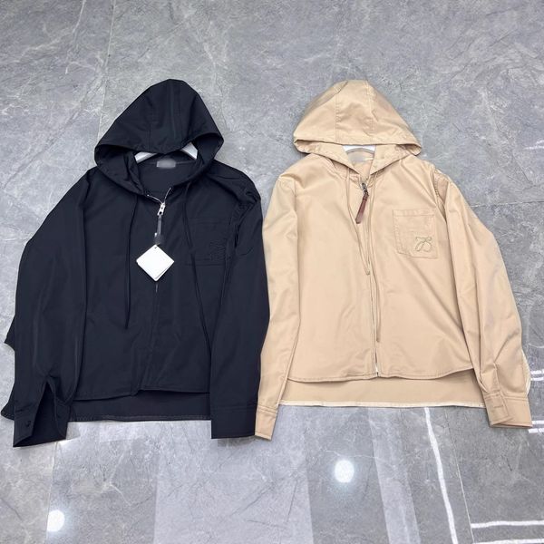 

Women's Jackets Designer Pocket embroidery irregular hem hooded trench coat versatile, Black