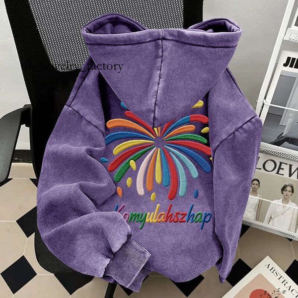 

Trendy Niche Embroidered Purple Washed Vintage Hoodie for Men and Women, Fleece Lined and Thickened, Autumn and Winter Couple's Jacket 476, 1)grass green [spring and autumn thin