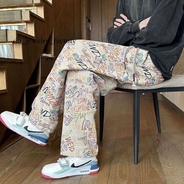 

American Retro Graffiti Knitted Shorts for Men, Autumn Niche Design Loose Casual Beach Pants df1, Black counter quality [high quality]