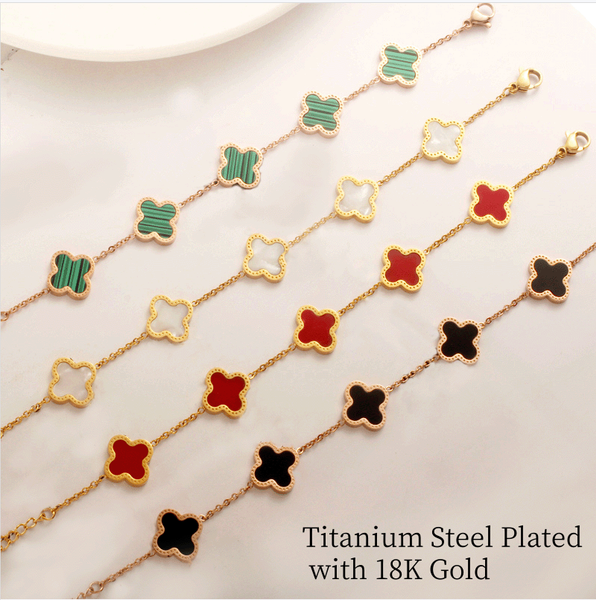 

Fresh and trendy fashion accessory - Women's four-leaf clover titanium steel bracelet with mother-of-pearl, non-fading bracelet