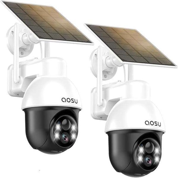 

AOSU Solar Camera - Security Cameras Wireless Outdoor 360° Panoramic View, Human Auto Tracking, 2K Night Vision, Compatible with Alexa/Google Assistant (2 Pack)