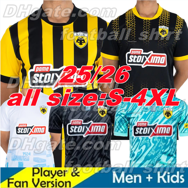 4XL 25 26 AEK Athens Soccer Jerseys Araujo Aek Fc Dereck Kutesea 2025 2026 AEK Greece Foolball Shirt Luka Jovic Yellow Black Home Away Martial Jersey