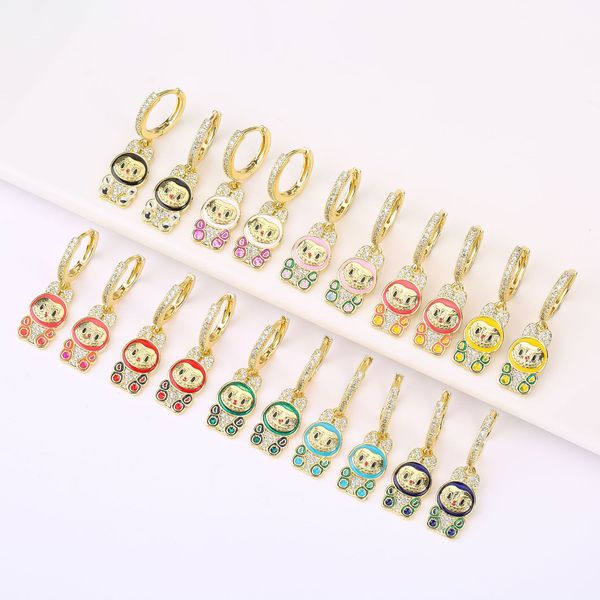 

Earring Light Luxury Diamond Inlaid Oil Dripping Cute Cartoon Labubu Pendant Earrings Versatile Earrings for Women Chic Women's Oil Drip Style Studs Featuring