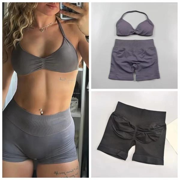

Women's Tracksuits 2Pcs Gym Set Seamless High Waist Leggings Sports Bra Top Workout Outfit Fitness Activewear Running Training Clothes, Dark grey