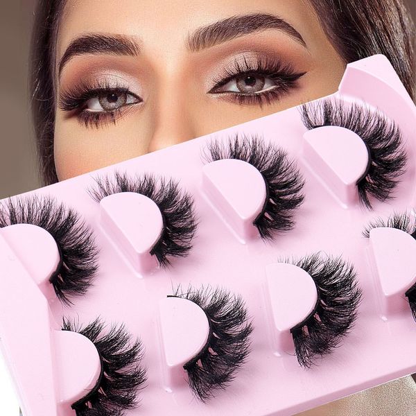 

4 Pairs 3D Faux Mink Eyelashes Fluffy Wispy Thick Curled Fake Lashes Soft Light Eyelash Extensions Full Strip Lashes Accessory for Women