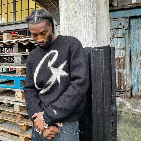 

Men's Sweaters High Street Hiphop Y2k Knitted Sweater Harajuku Graphic Print Punk Pullover Grunge Goth Oversized Casual Chic KniTop EMO, Apricot