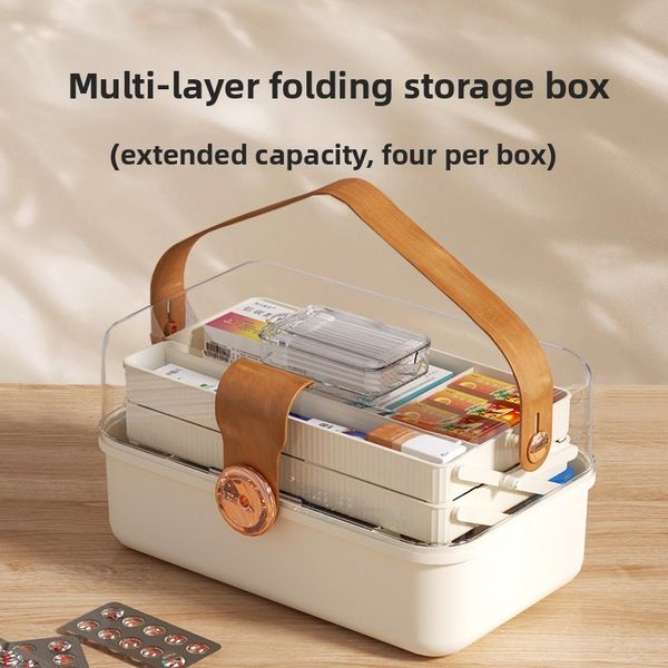 Multi-layer Folding Medicine Storage Box - 180° Large Angle Opening Cosmetic Organizer with Transparent Lid