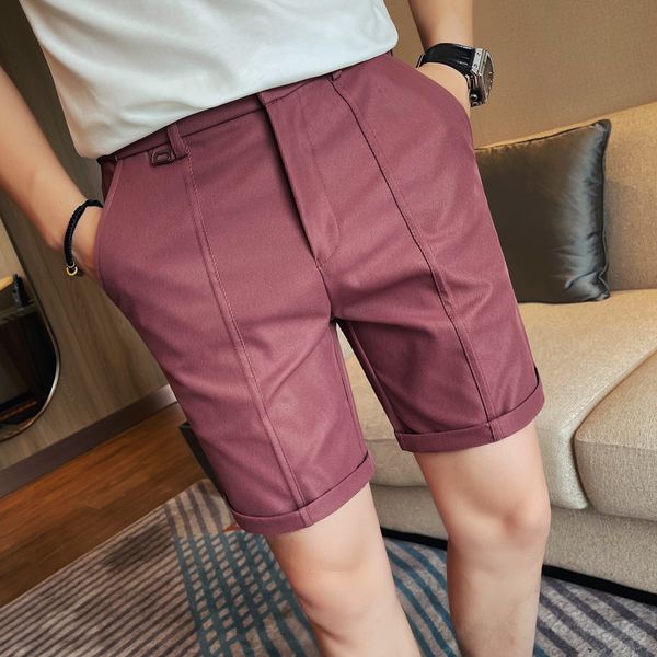

Summer Fashion Men Knee Length Shorts With Belt 2025 Formal Men Slim Casual Plaid Suit Shorts Korean Business Social Short Pant, White