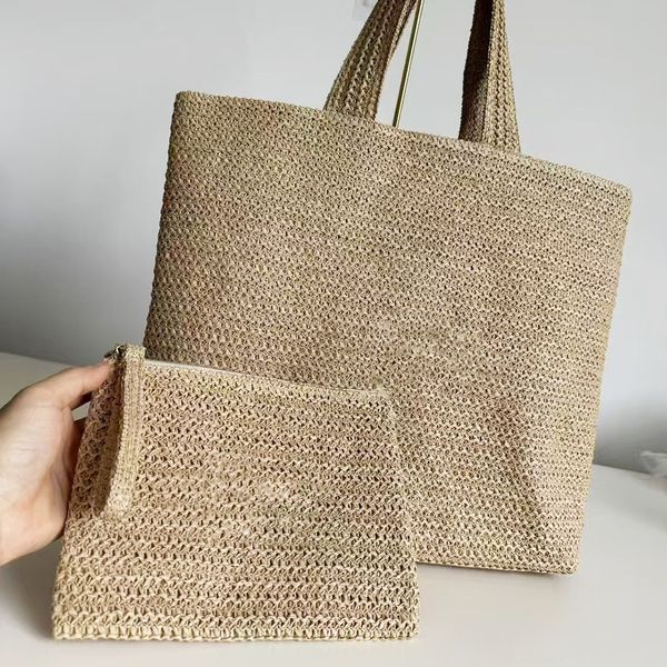 

Designer Women Lady Straw Shoulder Beach with Handle Knitted Giveaway Bag Classic Cosmetic Beauty Pouch Makeup Organizer Storage Case whit VIP Gift Box, Sky blue