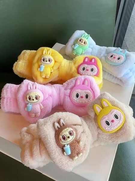 

Labubu Hair Hoop Hats Hair Ties Cute Cartoon Style Rabbit Monster Design Special Hair Hoop for Makeup Face Mask Application New Style Hair Accessories for Grooming, Beige