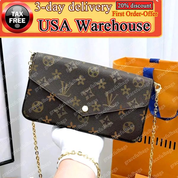 

Designer Bag Fashion Women's Shoulder Bag High Quality Luxury Crossbody Bag Classic Old Flower Leather Removable 3 in 1 Retro Metal Chain Wallet Black Embossed Purse, #21