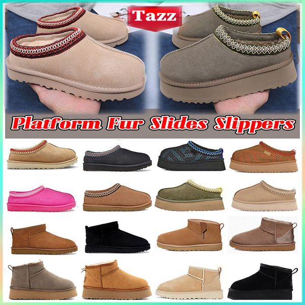 

Tazz Slippers tasman Designer Platform Boots Women Men slipper slides classic ultra mini boot Suede Shearling Disquette shoes Ankle mules winter booties 35-44, Black