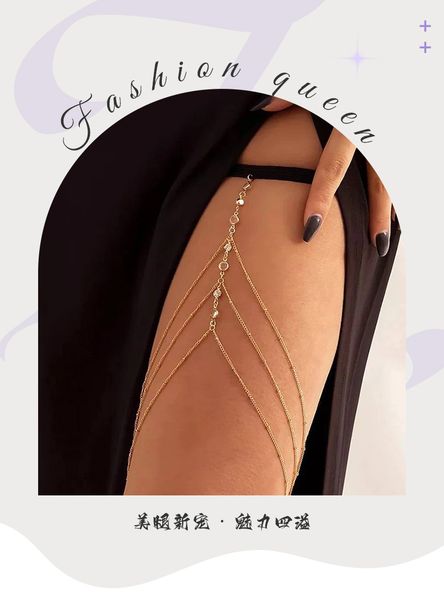 

Fashion Accessories Waist Chain Belts Women's Gold Sexy Multi-Chain Thigh Chains: Diamond Multi-Layer Bead-Clip Body Chains & Bold Sexy Lace Elastic Rope Thigh Chains