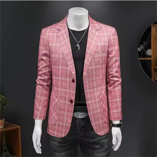 

Top Quality Luxury Plaid Business Slim Fit Men Blazer Jacket 2024 Spring Autumn Casual Blazers For Men Elegant Dress Suit Jacket S-5XL, White