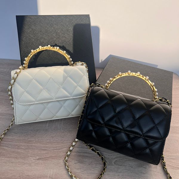 

Designer Women Lady Evening Shoulder Bag Box Plaid Pattern C Phone Storage Case with Pearls Diamonds Logo Handle VIP GIFT, Sky blue