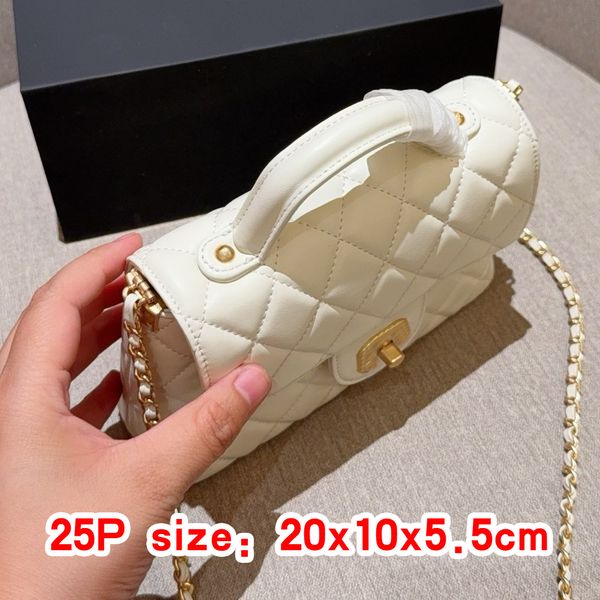 

25P WOC Handles Bag Womens Metal Chain Bag Leather Caviar Shoulder Bag Handbag Stylish Clamshell Bag Crossbody Bag Fashion Tweed Bag Silver Handles bag, 25p white 20cm