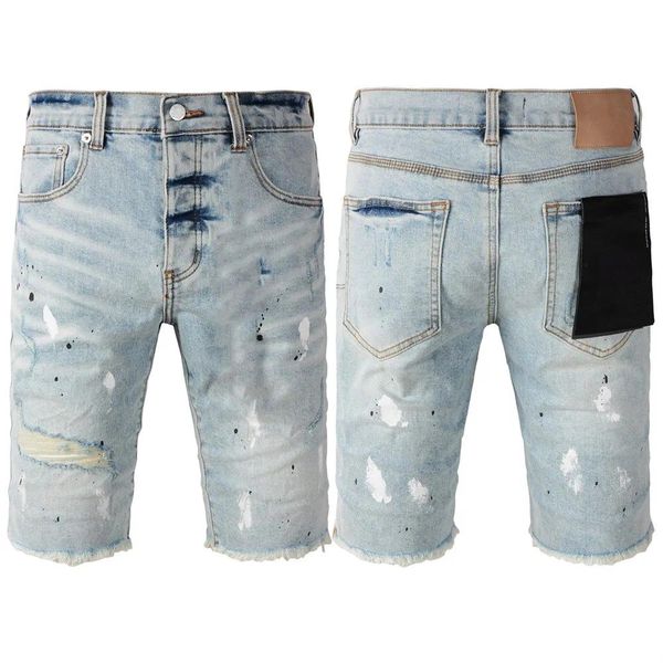 

25SS New Denim Shorts Men fashion Vintage Do Old Wash Water Light Color Ripped Stretch Skinny Jeans Straight Denim Shorts, Purple